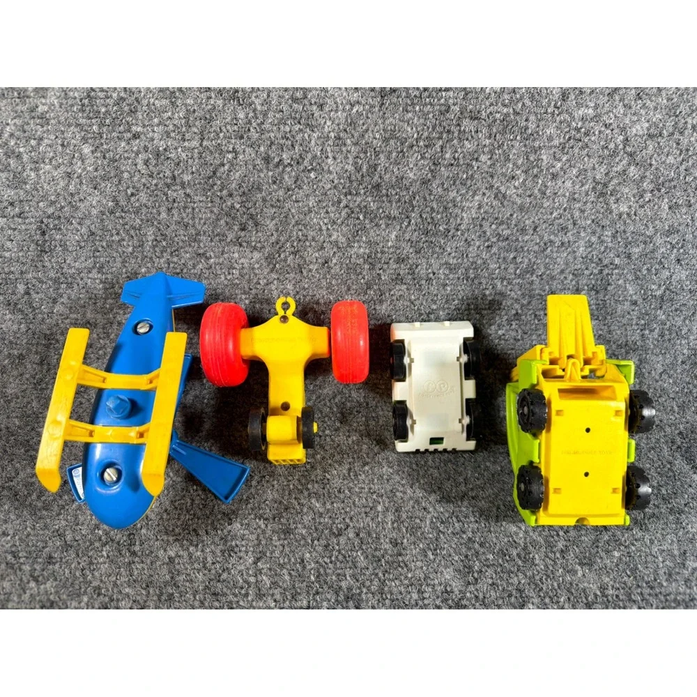 Vintage Fisher Price Little People Vehicle Lot Helicopter Tractor Forklift 6 Fig